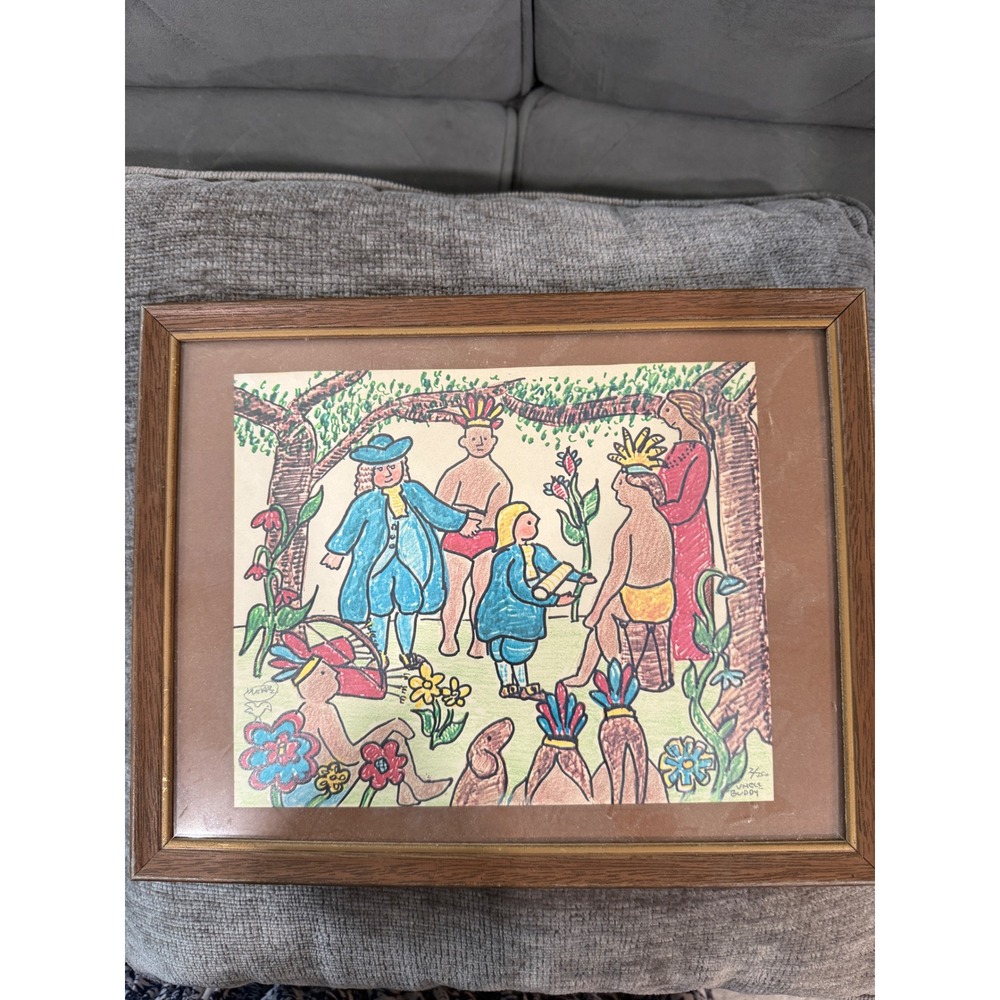 Uncle Buddy Yohe Signed‎ Numbered 7/250 Hand Colored Folk Art Print Framed 11x14